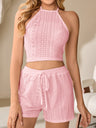 Hollow Out Bow Halter Shorts Sweet Home Decor 2-piece Sets
