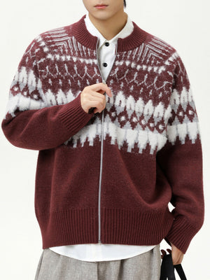 Retro Fair Isle pattern Ethnic style Cardigans