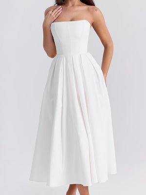 Fish Bones Ribu Strapless Backless Sweet Maxi Dresses