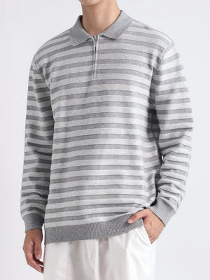 Old-Money Polo-Collar Striped Notch-Collar Knit Top,Gifts for Men