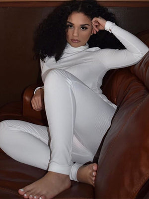 Zippered Elastic High-Neck Embroidered Slim Fit Fitness Jumpsuit