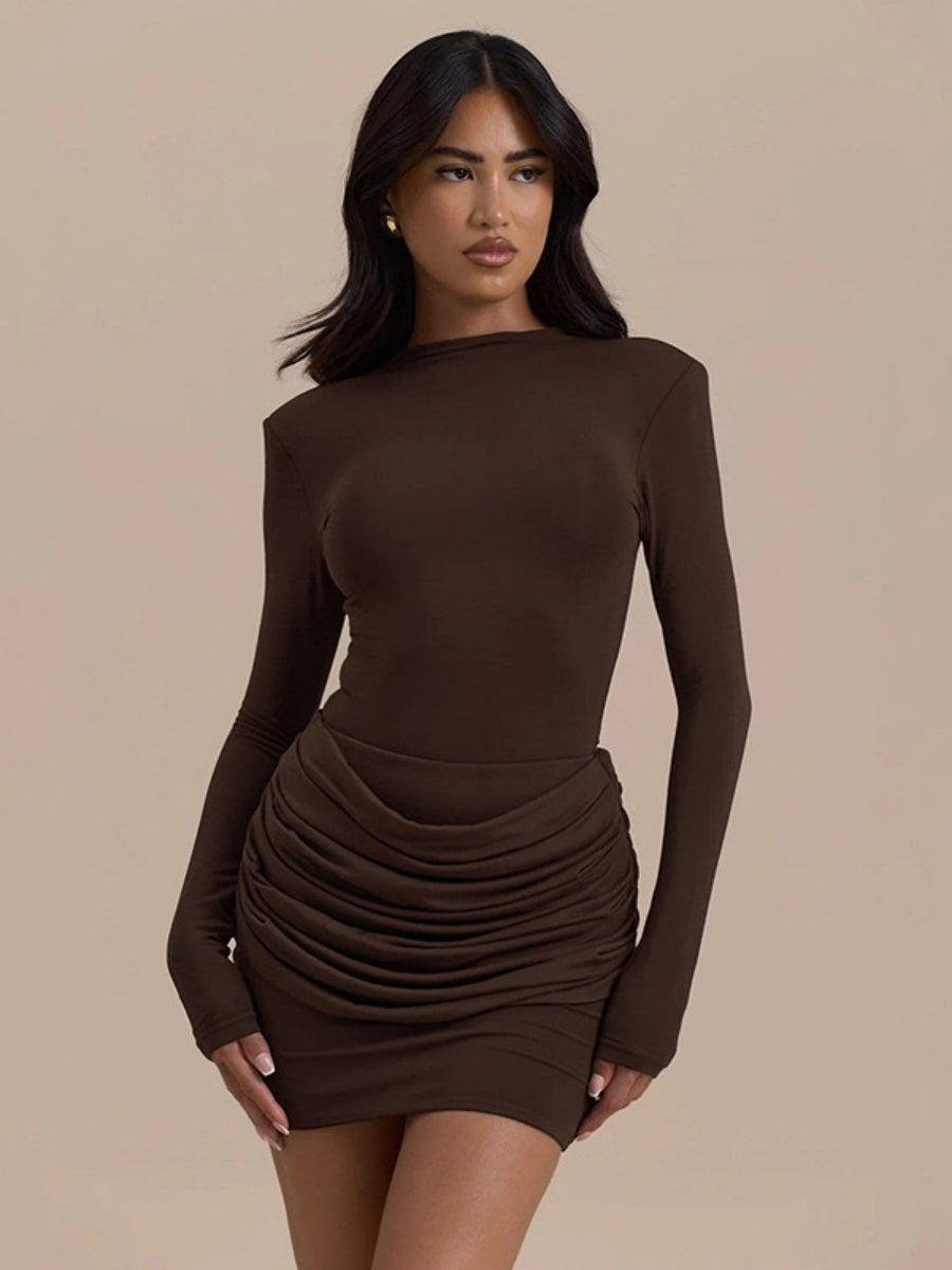 Gathering Tight Fit Long Sleeve Parties Mini&Short Dresses