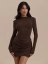 Gathering Tight Fit Long Sleeve Parties Mini&Short Dresses