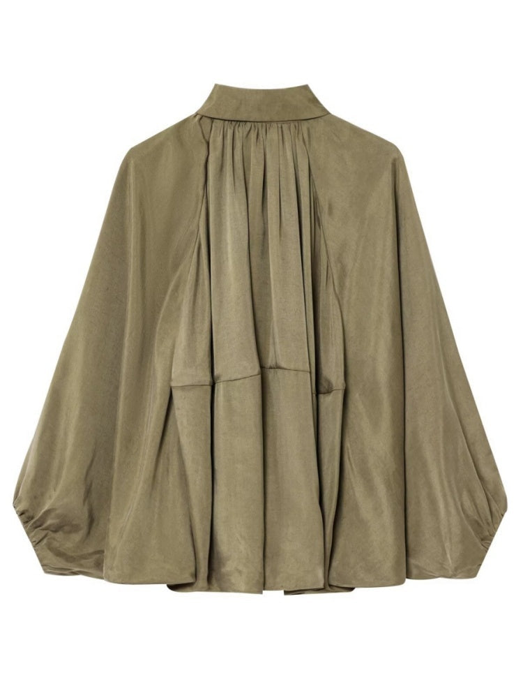 Batwing Sleeve Puff Sleeve Loose Casual Long Sleeve Zipper Suit Shirt Jacket