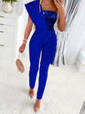 Sequined Jumpsuit With Off-shoulder Belt