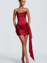 Satin Halter Tube Top Fish Bones Ribbon Formal Dress Mini&Short Dresses