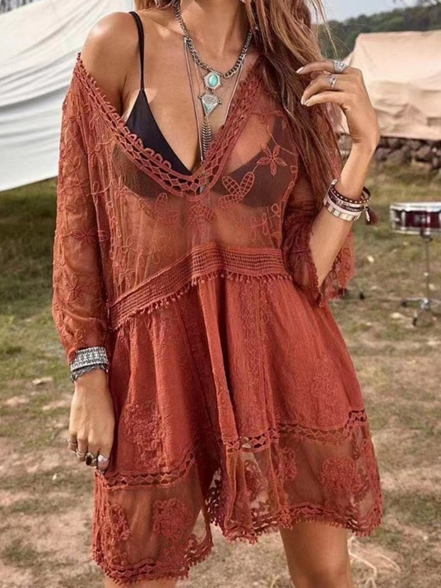 Lace Openwork Sun-protective Beachwear