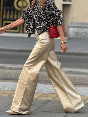 Retro-Hose mit glänzendem Lack, geradem Schnitt, lockerer Passform und hohem Bund