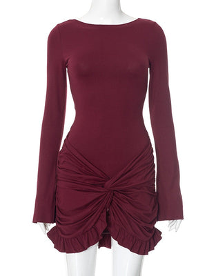 Liber Spring Women's Pleated Solid Color Mini&Short Dresses