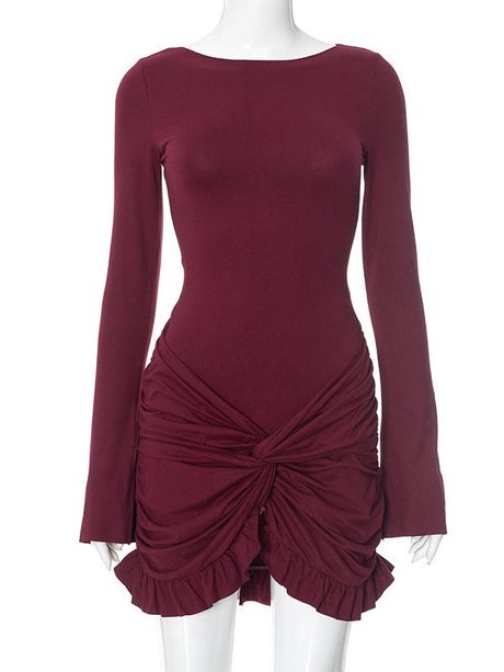 Liber Spring Women's Pleated Solid Color Mini&Short Dresses