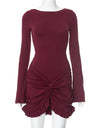 Liber Spring Women's Pleated Solid Color Mini&Short Dresses