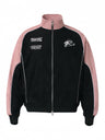 Embroidery Contrasting Colors Splicing Zipper Suede Jacket