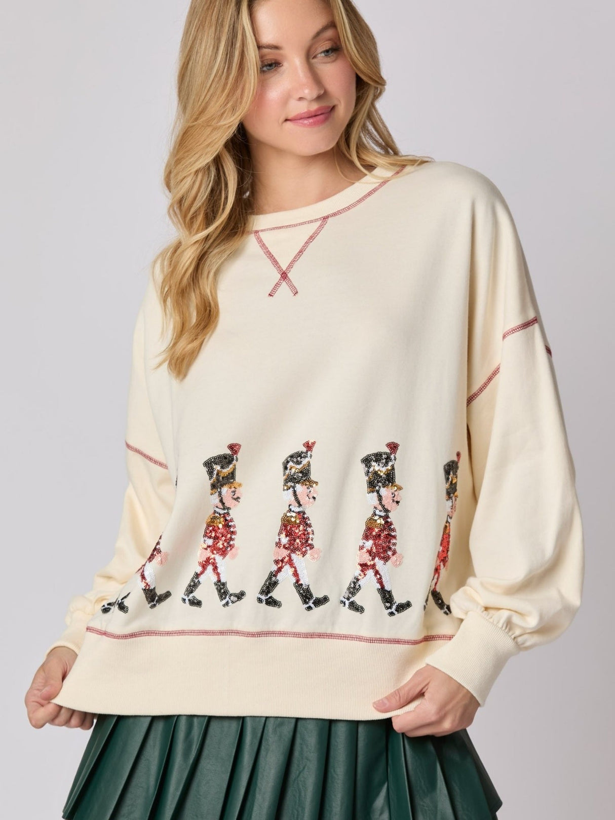 Christmas Soldier Sequined Sweatshirt Women's Long Sleeve Casual Pullover Top