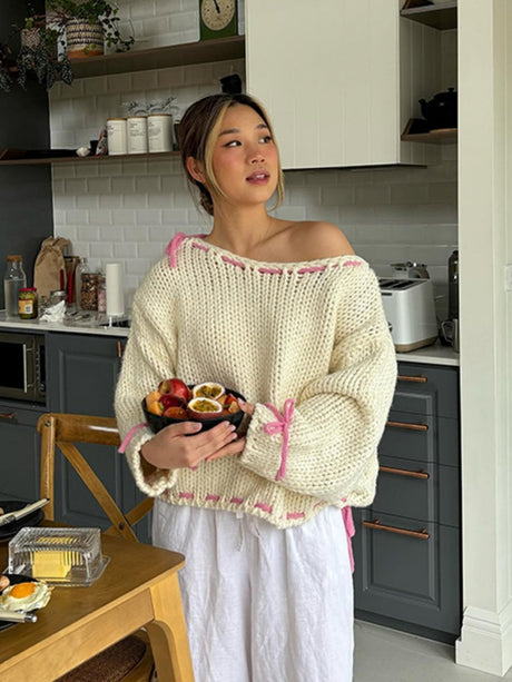 Lace up Bow Contrasting colors Sweaters