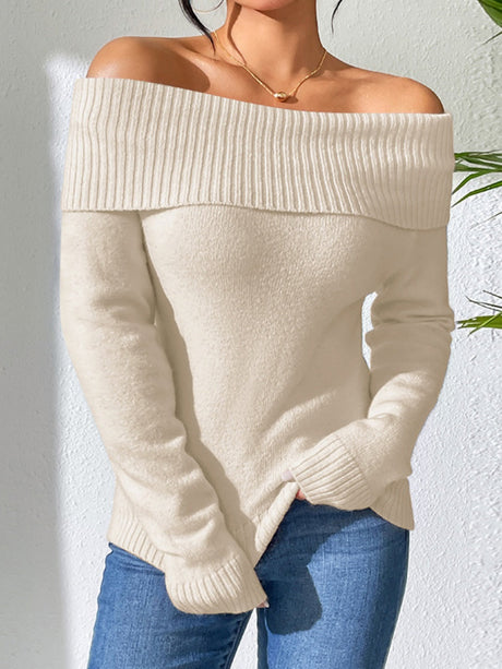 Liber Autumn women's knitted off-shoulder one-shoulder pullover mesh see-through top