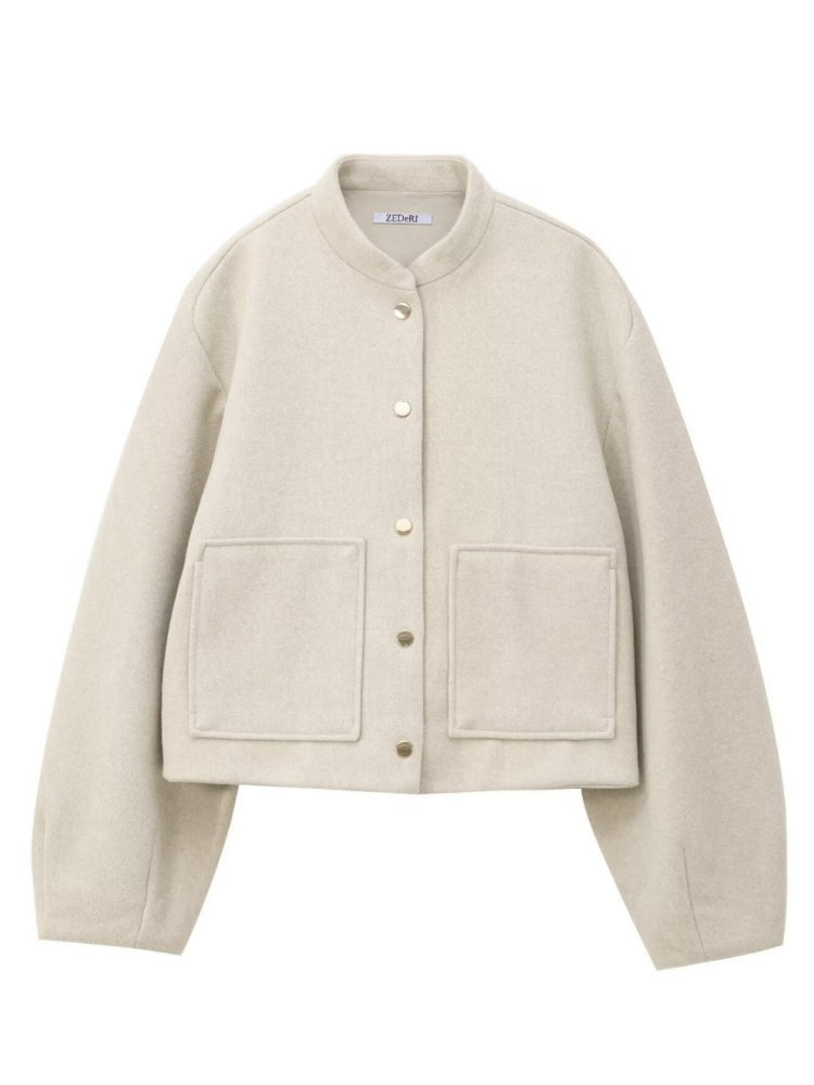 Stand Collar Single-breasted Large Pocket Blazer