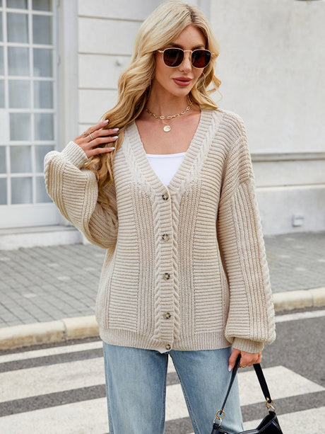 Liber Autumn Women's Buttons Plain stitch Lantern cuffs Cardigans Coat