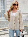 Liber Autumn Women's Buttons Plain stitch Lantern cuffs Cardigans Coat