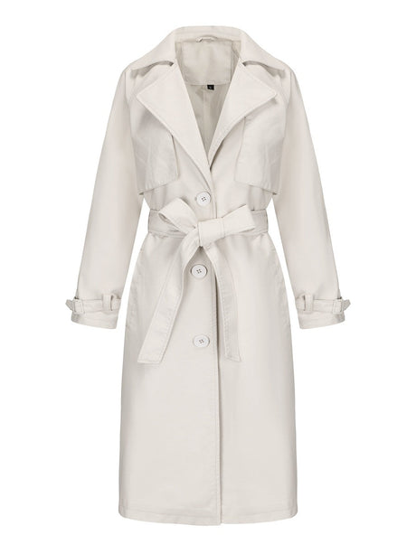 Long And Loose Lace Up Lapel Leather Jacket