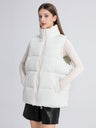 Stand Collar Sleeveless Zipper Pocket Warm Loose Mid-length Down Cotton Vest Jacket