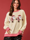 Christmas Sequined Santa Candy Corduroy Sweatshirt Colorblock Striped Top