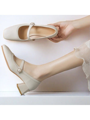 Liber Spring and Autumn Pearl Women's High Heel Mary Jane Shoes