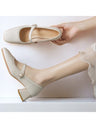 Liber Spring and Autumn Pearl Women's High Heel Mary Jane Shoes