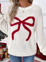 Sweet And Versatile Christmas Bow Jacquard Loose Long-sleeved Round Neck Sweater