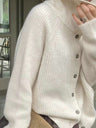 Liber Stand-up Collar Buttons Fine Pitting Solid Color Cardigans