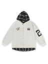 Fake Two Pieces Embroidery Plaid Splicing Hooded Jacket