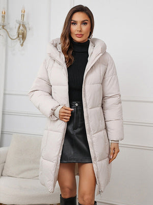 Hooded Zipper Mid-length Thick Down Jacket