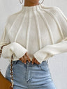 Crochet Mock Neck Batwing Sleeves Knitted Sweater