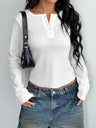 Simplicity Buttons Solid Color Long Sleeve T-shirts