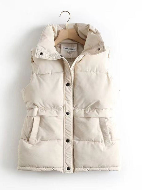 Short Loose And Versatile Pocket Stand Collar Down Jackets Vests