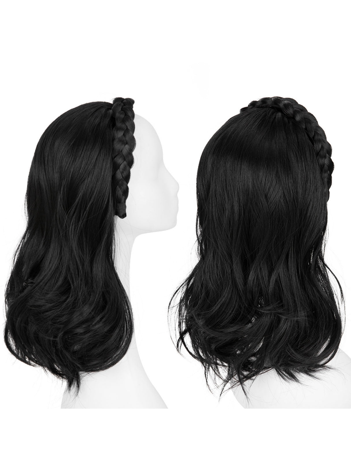 Fishbone Braid Headband Integrated Hair Replacement Long Curly Half-head Wig
