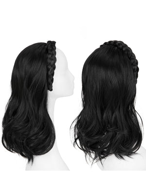Fishbone Braid Headband Integrated Hair Replacement Long Curly Half-head Wig