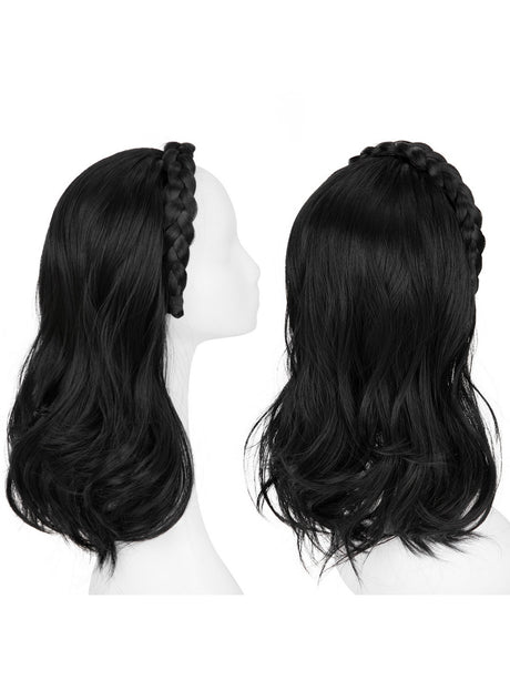 Fishbone Braid Headband Integrated Hair Replacement Long Curly Half-head Wig