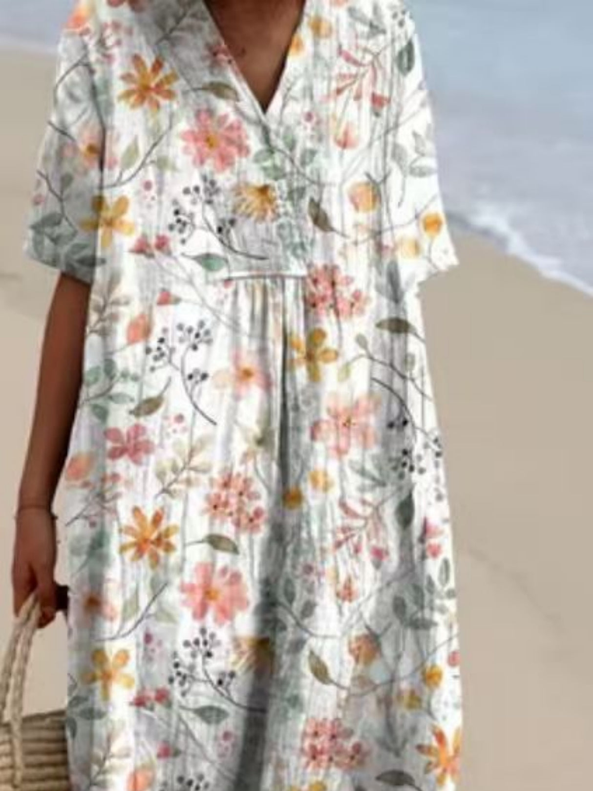 Printed Pocket Round Neck Sleeveless Maxi Dresses
