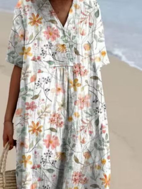 Printed Pocket Round Neck Sleeveless Maxi Dresses