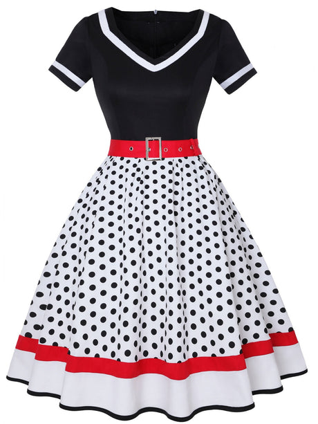 Christmas Polka Dots Splicing Large Skirt Midi Dresses