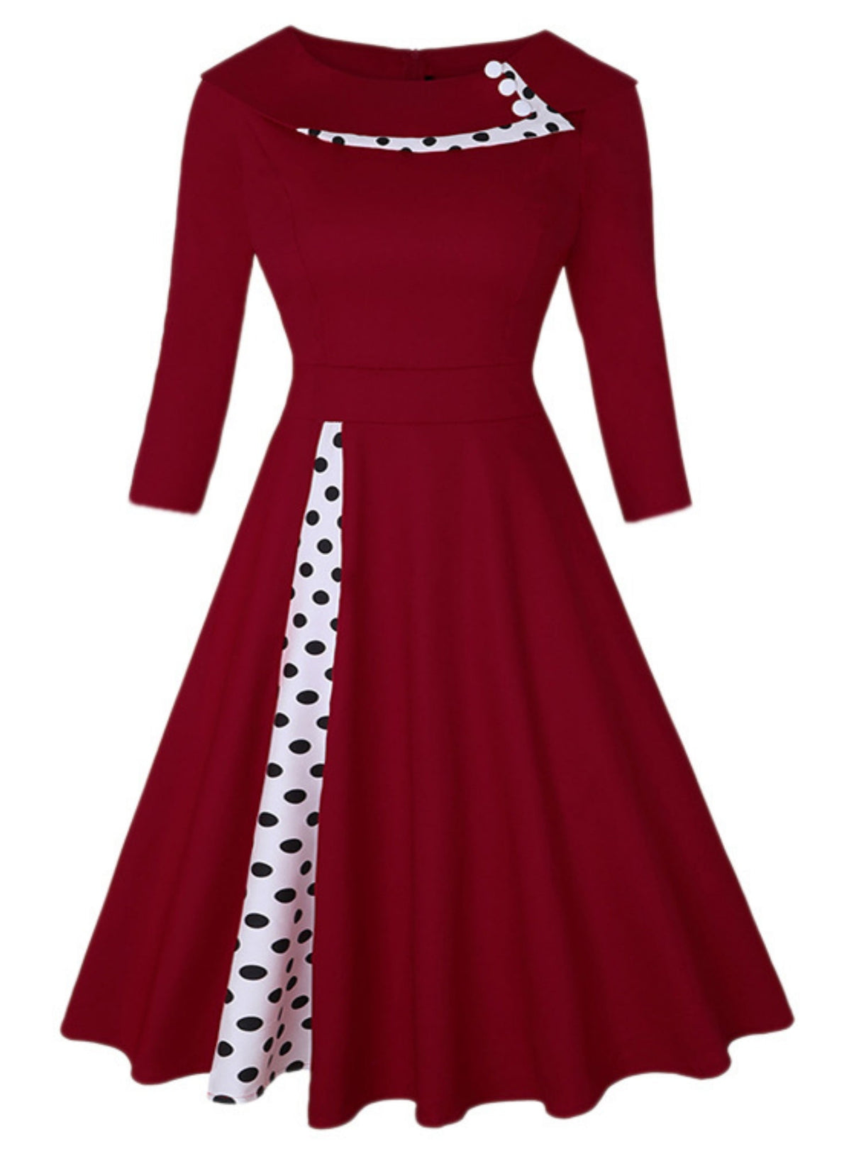 Christmas Polka Dots Splicing Retro Lapel Three-quarter Sleeves Midi Dresses