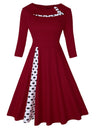 Christmas Polka Dots Splicing Retro Lapel Three-quarter Sleeves Midi Dresses