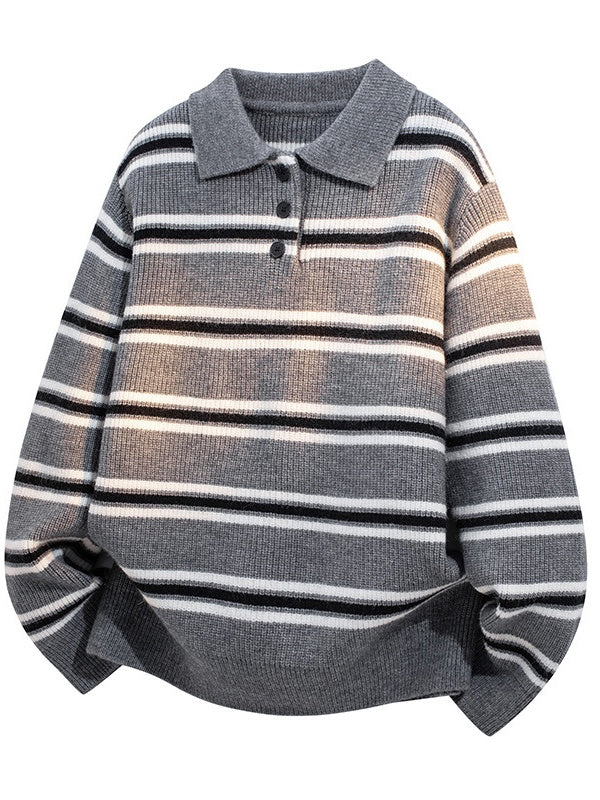 Notch-Collar Striped Sweater