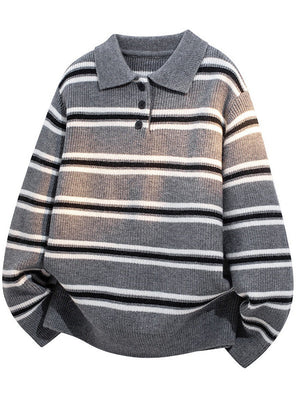Notch-Collar Striped Sweater