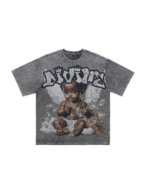 Washing Water Retro Angel Child Printed Loose-fit T-shirts
