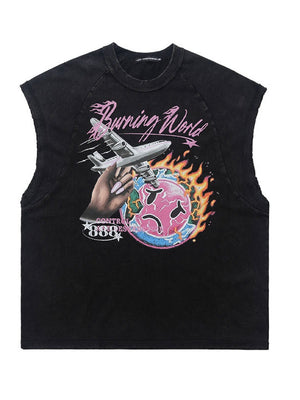 Retro Washing Water Printed Tank Tops