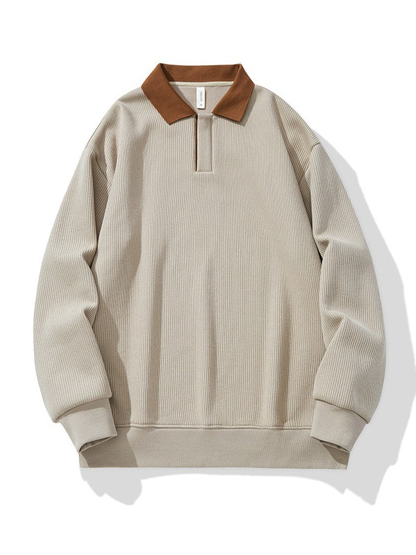 Contrasting Colors Lapel Stripes Sweatshirts