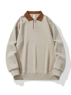 Contrasting Colors Lapel Stripes Sweatshirts