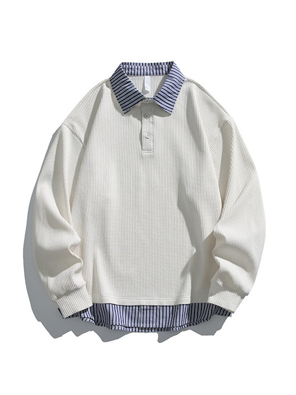 Layered-look Stripes Patchwork Color-blocked Sweatshirts&Hoodies