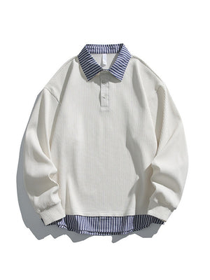 Layered-look Stripes Patchwork Color-blocked Sweatshirts&Hoodies